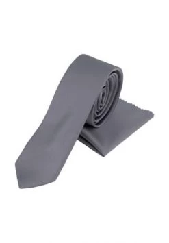 Prestije.de Krawatte Krawatte Mit Einstecktuch Silber